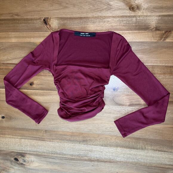 Urban Outfitters Silence + Noise Burgundy Long Sleeve Crop Top Size Extra Small - Picture 7 of 10